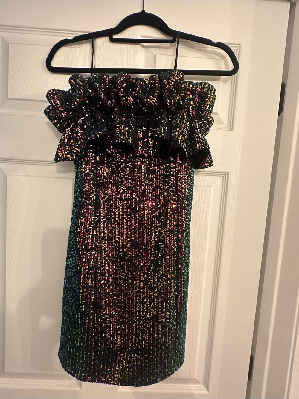 Black Multicolor Sequin Ruffle Strapless Party Dress